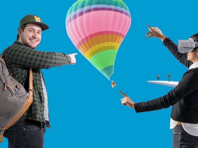 Sinnbild der Veranstaltung, zwei junge Menschen mit einem bunten Heißluftballon
