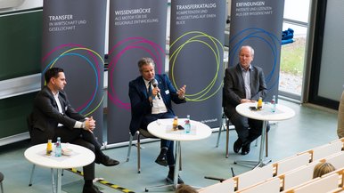Panel discussion, Frank Mehlow (LEAG), Jens Krause (Cottbus Chamber of Industry and Commerce), Fred Mahro (Mayor of Guben)