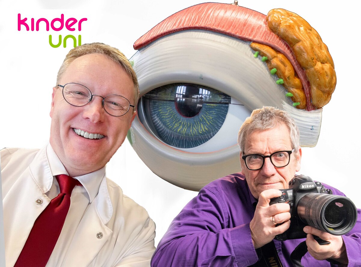 Dr. Christian Wolfram (li.) und Ralf Schuster, im Hintergrund ein Auge. Collage: Ralf Schuster, BTU 