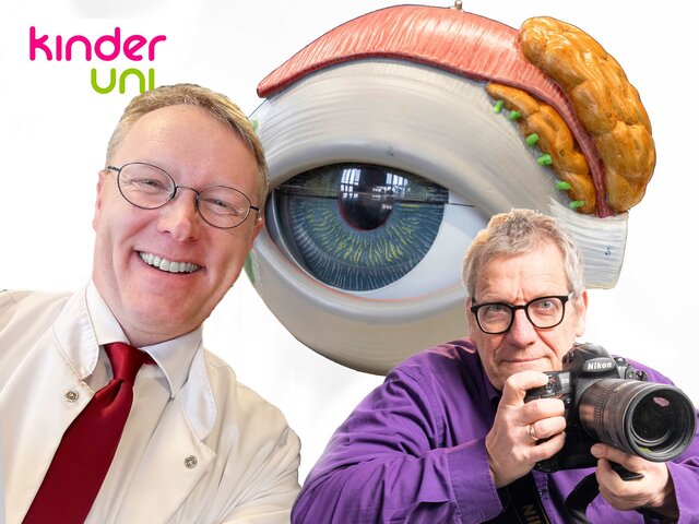 Dr. Christian Wolfram (li.) und Ralf Schuster, im Hintergrund ein Auge. Collage: Ralf Schuster, BTU 
