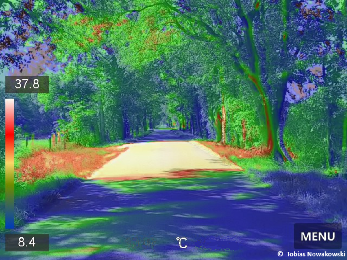 Wärmebildaufnahme auf einem Streckenabschnitt des Radweges, Bild BTU Tobias Nowakowski