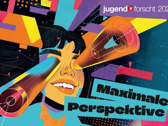 Banner zur Wettbewerbsrunde 2026 von Jugend Forscht mit dem Motto "Maximale Perspektive"-