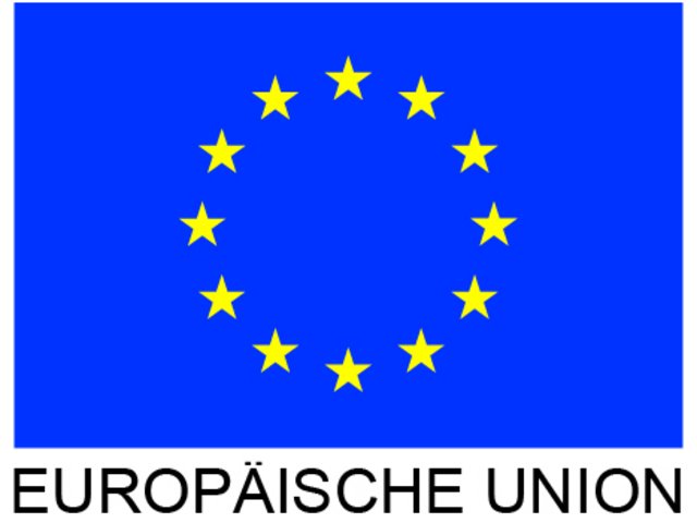 Logo der EU - 12 gelbe Sterne auf blauem Grund mit der Bildunterschrift Europäische Union