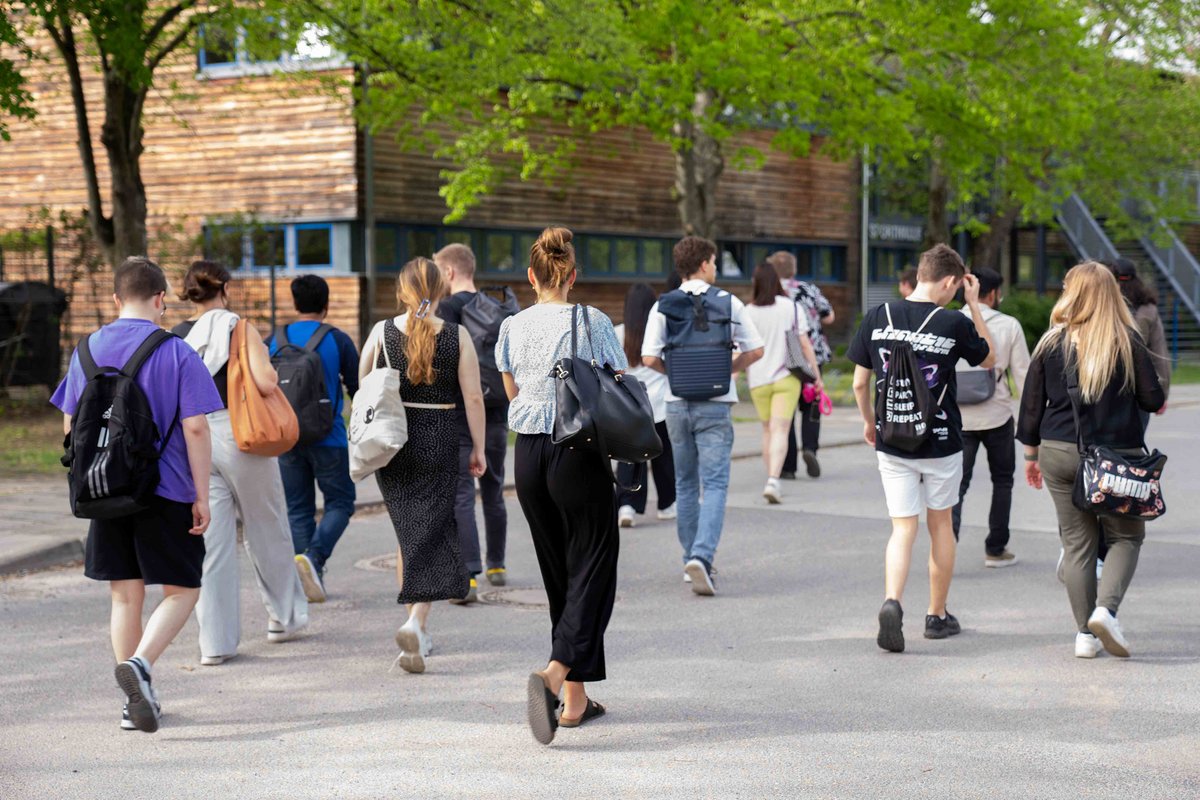 Group walks across the main campus in Cottbus