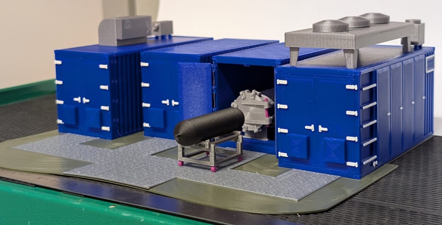 3D-gedrucktes Modell des Wasserstoffbehälter Prüfzentrums