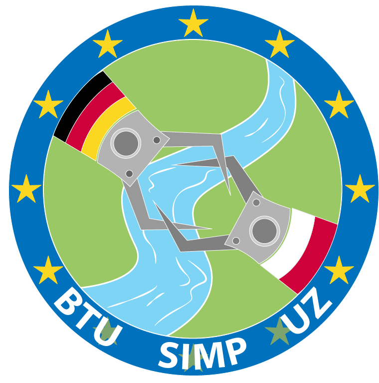 Logo of the INTERREG project "Overcoming borders with key technologies" with mention of the project partners BTU, SIMP and UZ on the border