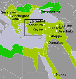 Quelle: Karte erstellt auf Grundlage von: CORNELSEN VERLAG 2006, S. 89 und NECIPOGLU 2005, S. 575