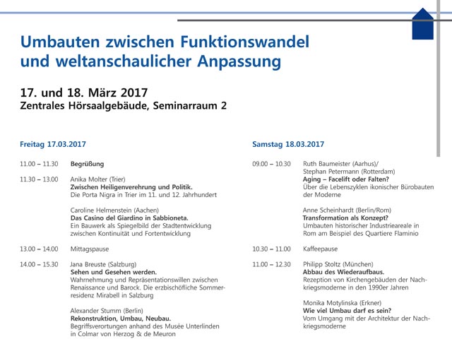Programmausschnitt des Workshops »Umbauten zwischen Funktionswandel und weltanschaulicher Anpassung«