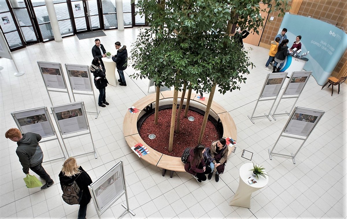 Prospective students at information boards and stands. Photo: BTU, Ralf Schuster 