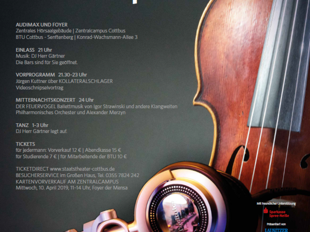 Plakat Classic & Clubbing 2019 mit DJ-Mixer, Kopfhörer und Geige