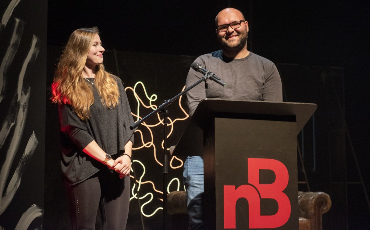 A female student and a male student at the lectern. Photo: BTU, Ralf Schuster