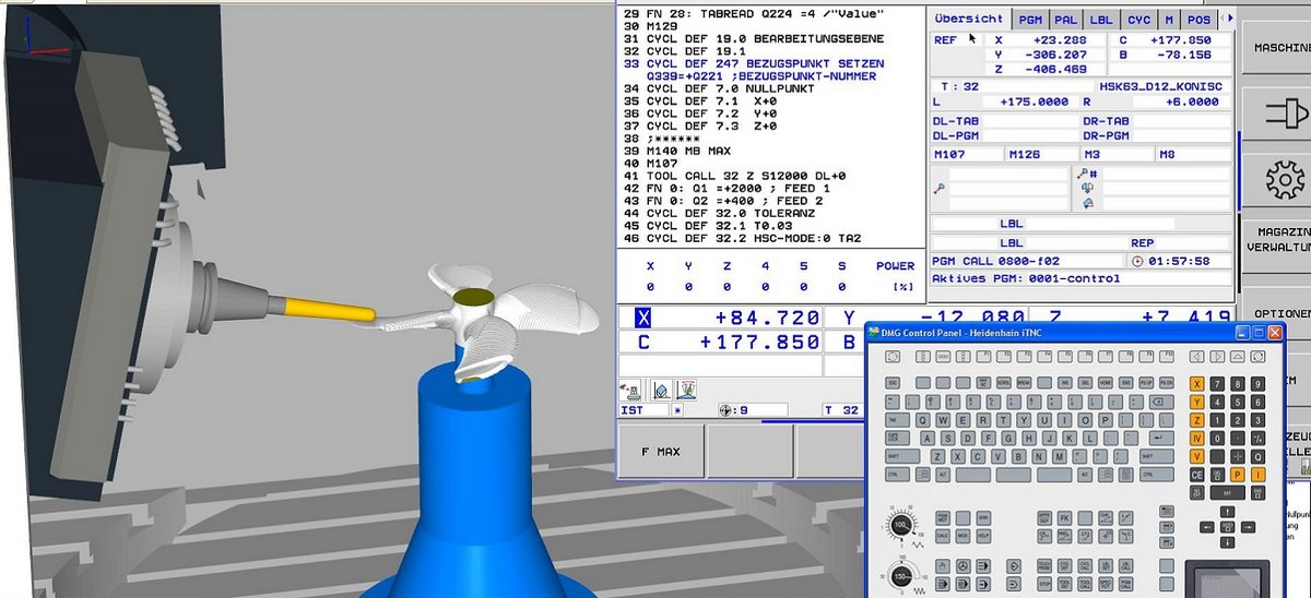 virtuelle Programierung einer CNC Maschine, Ausgabegrafik des Programmablaufes