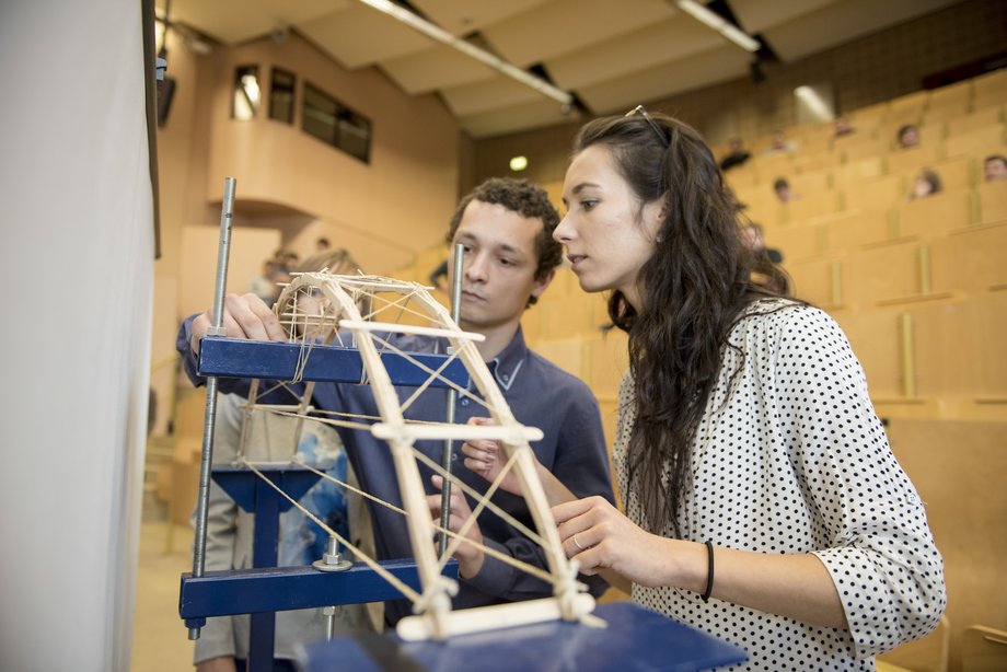 students build a bridge out of 250 ice cream sticks, 20 metres string and wood adhesive in the bridge building competition