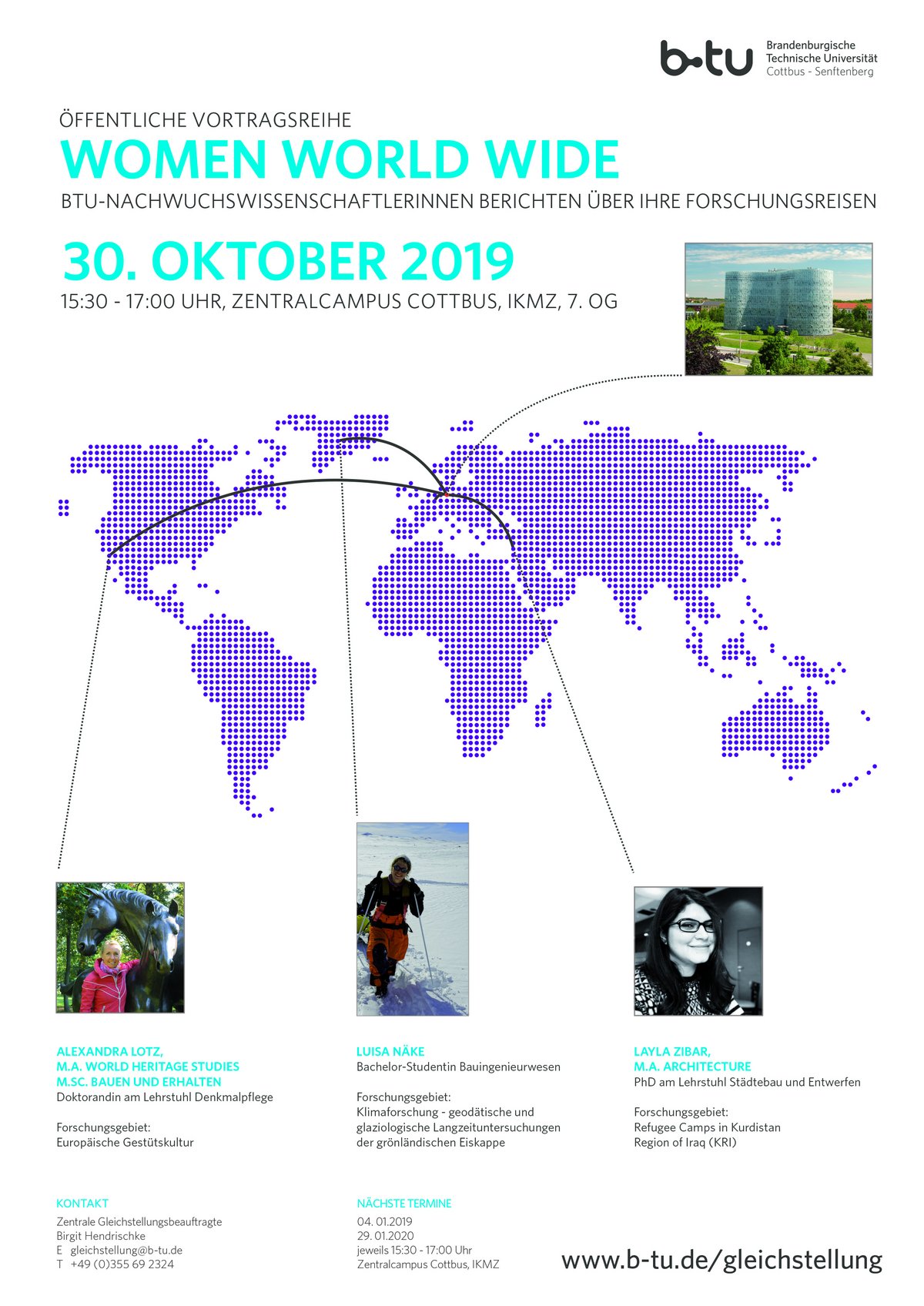 Plakat für die Veranstaltung 30.10.2019 women world wide - BTU-Nachwuchswissenschaftlerinnen