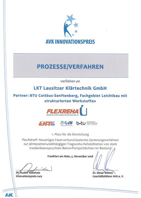 Bild der Urkunde für den 1. Platz beim AVK Innovationspreis