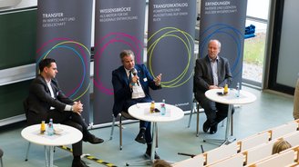 Podiumsdissussion, Frank Mehlow (LEAG), Jens Krause (IHK Cottbus), Fred Mahro (Bürgermeister Stadt Guben)