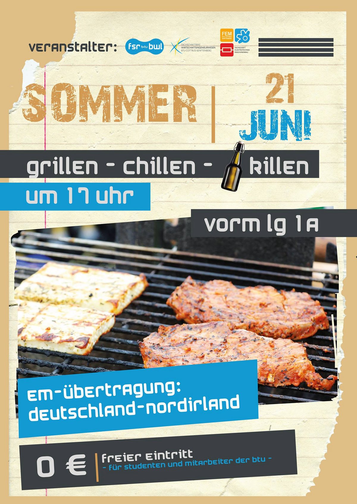 Grill mit Fleisch zur Werbung für das Grillen