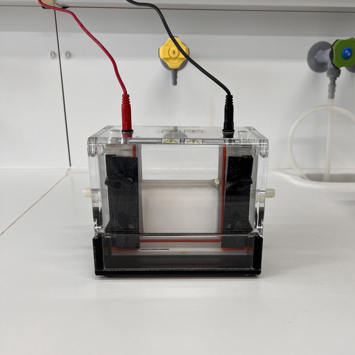 Photo of small vertical gel electrophoresis chamber