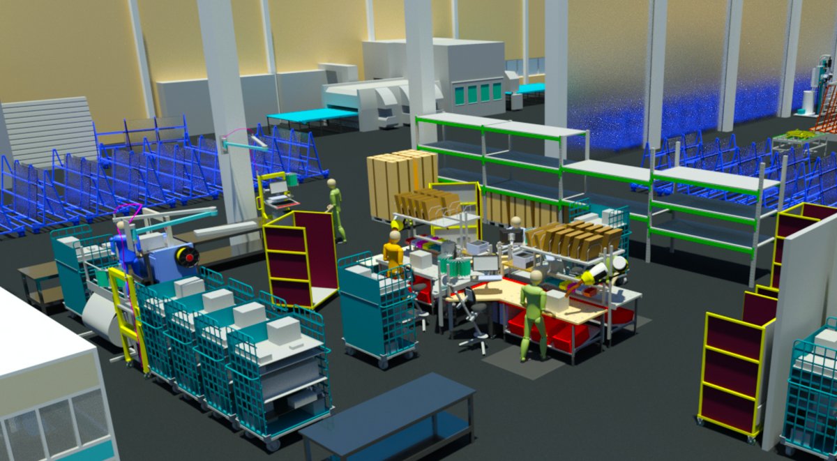 Mit Hilfe der im Fachgebiet vorhandenen Software können die Forscher die Fabrik der M+R Filtermedien GmbH und den Produktionsprozess optimal planen und deren Abläufe simulieren.