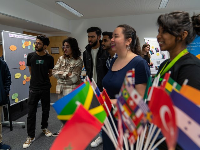 Group of international students at the Welcome Point