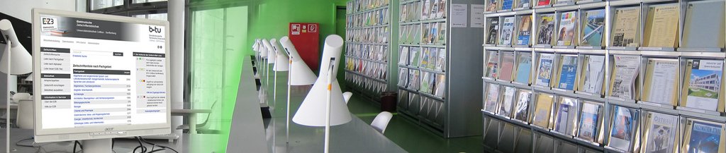 Computer & Zeitschriftenauslage (Foto: Bibliothek)