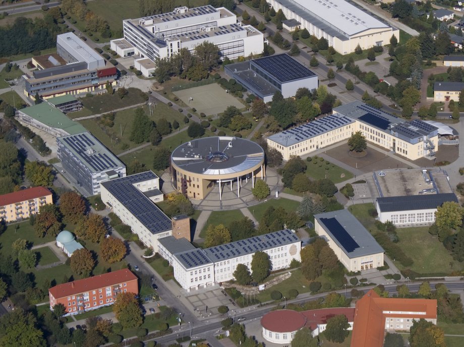 Photo from above Campus Senftenberg with PV-systems on the rooftops