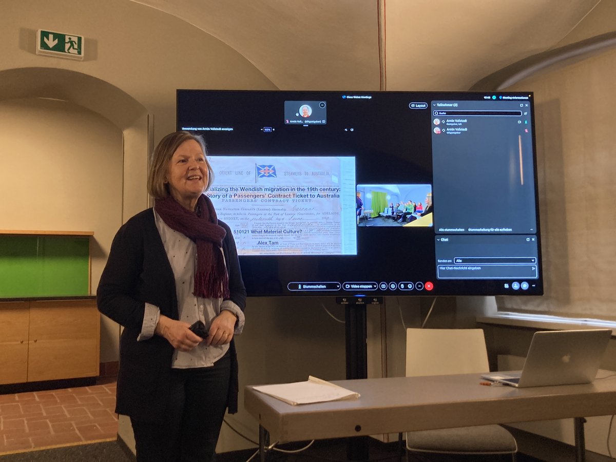 Picture 1. Ms. Christina Kliem, Curator of the Wendish Museum, giving a welcome addresss at the seminar. Picture 1. Ms. Christina Kliem, Curator of the Wendish Museum, giving a welcome addresss at the seminar.