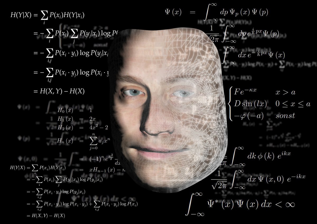 Computer face with formulas.