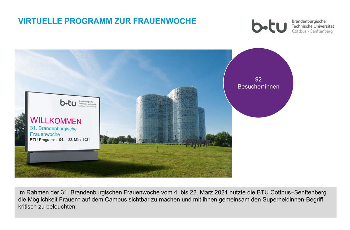 31. Brandenburgischen Frauenwoche vom 04. bis 22. März 2021 an der BTU Cottbus–Senftenberg Superheldinnen* an der BTU – am Limit und über Grenzen hinaus?