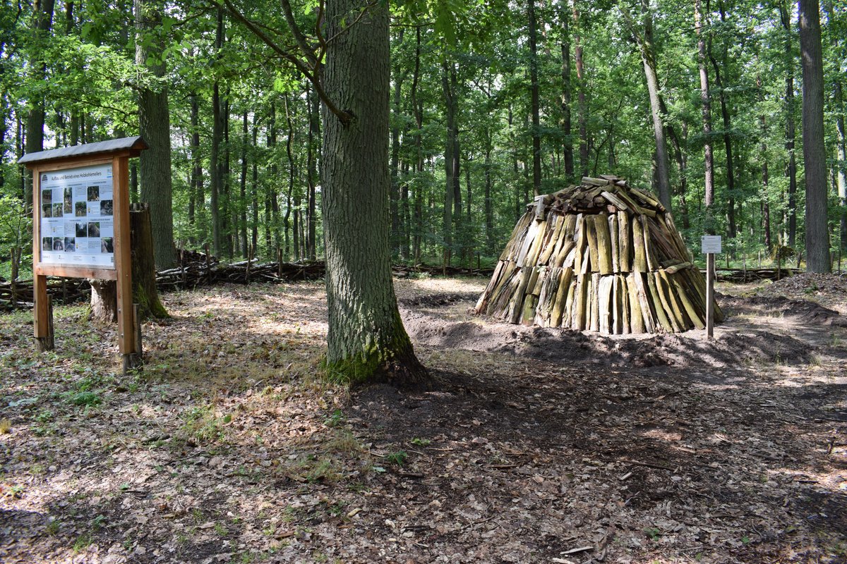 Schaumeiler und Infotafel am Lehrpfad (Foto: T. Raab)