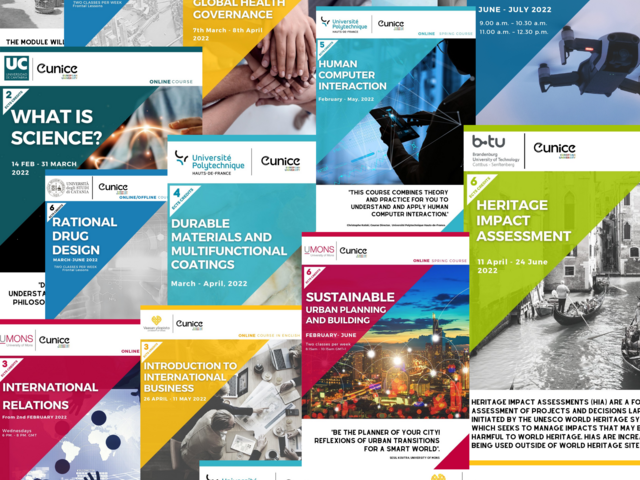 Collage der Flyer zu den EUNICE Kursen