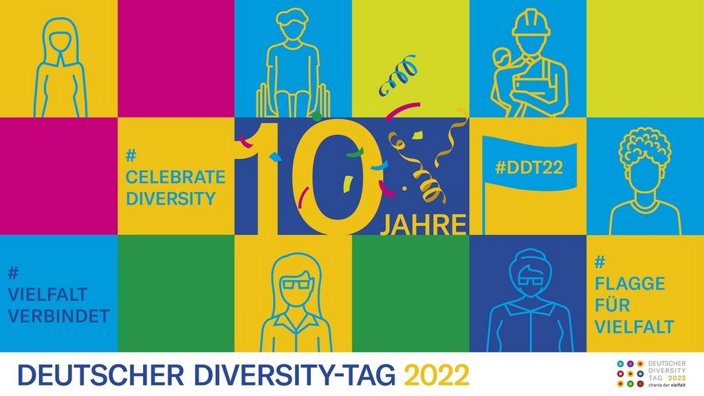 Illustration 10. Deutscher Diversity-Tag mit bunten Quadraten