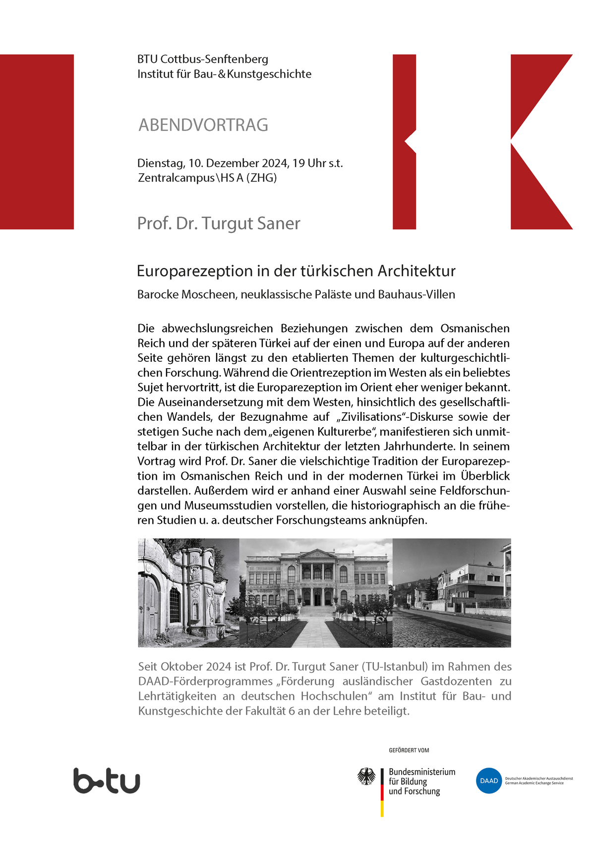 Plakat zum Vortrag "Europarezeption in der türkischen Architektur"