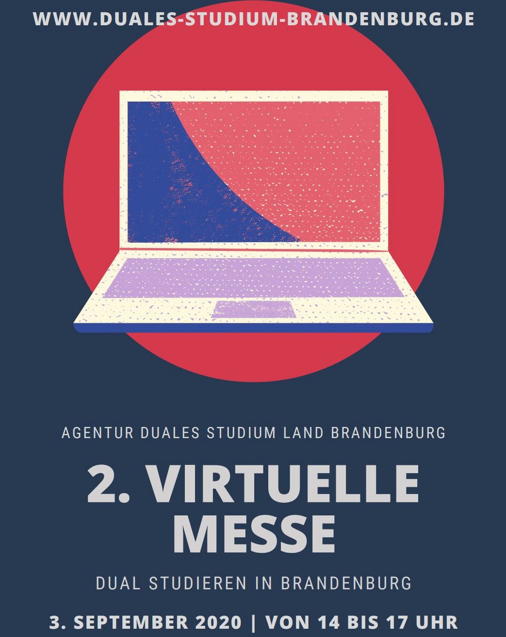 Plakat Dual in Brandenburg 2. virtuelle Messe Plakat von Agentur Dual in Brandenburg 2. virtuelle Messe am 3. September 2020