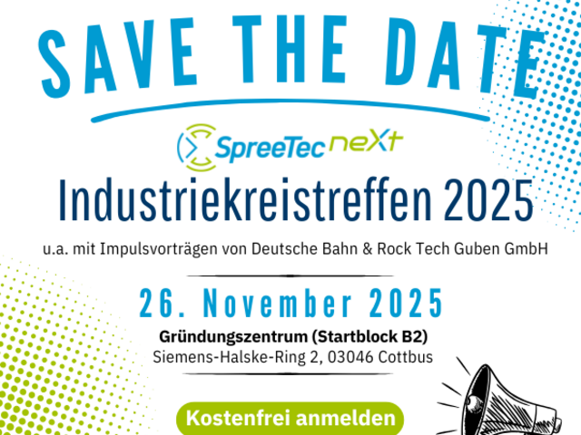 Ankündigung des Industriekreistreffens im Rahmen von SpreeTec neXt am 26. November 2025 (quadratisch)