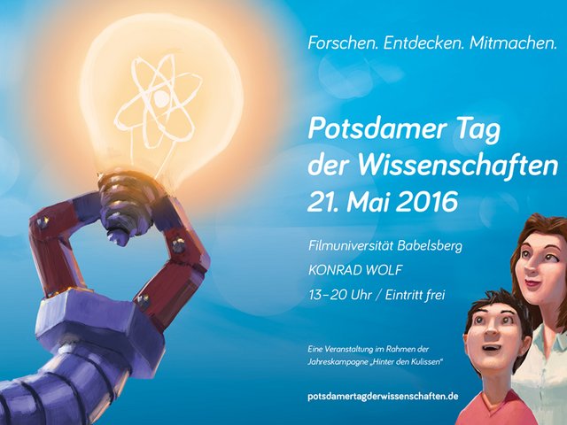Zentrales Motiv zum Potsdamer Tag der Wissenschaften, 21. Mai 2016, 13 bis 20 Uhr, Filmuniversität Babelsberg KONRAD WOLF.