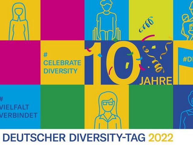 Illustration 10. Deutscher Diversity Tag mit bunten Quadraten