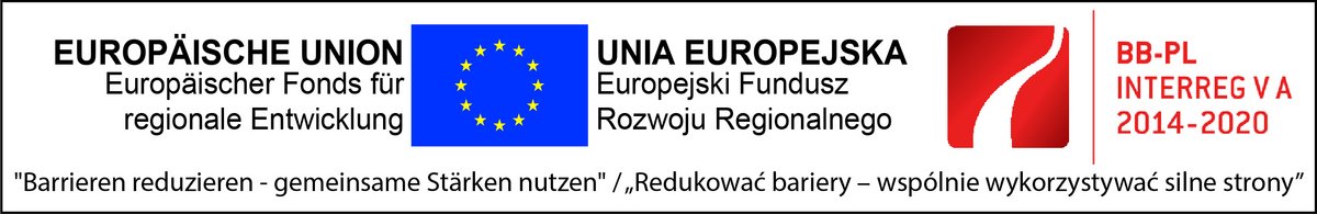 Gemeinsames Logo aus EU-Flagge mit Beschriftung, INTERREG Logo und Slogan im Rahmen