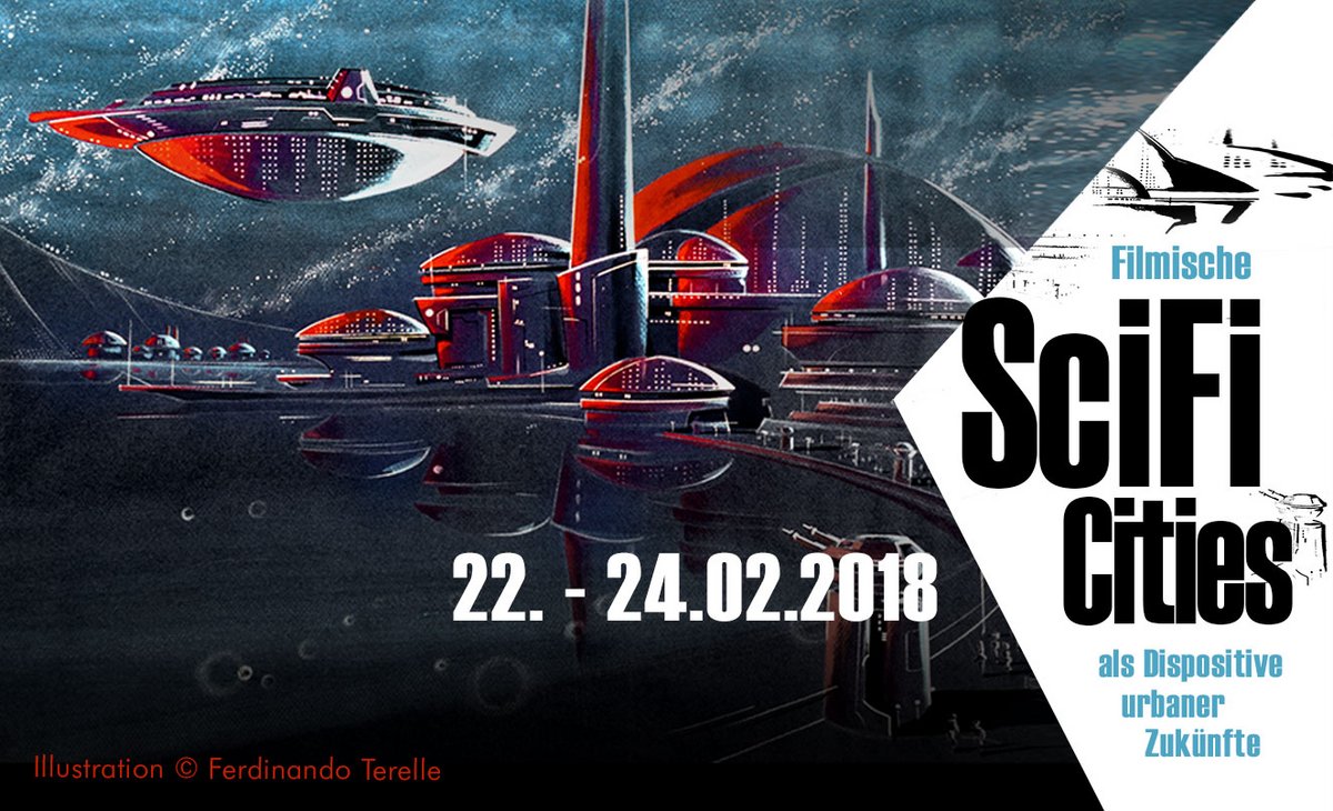 Illustration eines Science-Fiction-Stadt mit schwebenden Wohngebäuden
