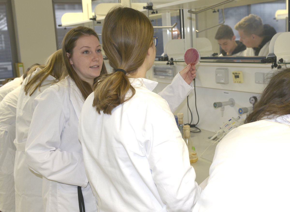 Jugendliche beim Experimentieren im Botechnologie-Labor. 