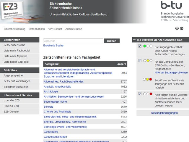 Screenshot Electronic Journals Library