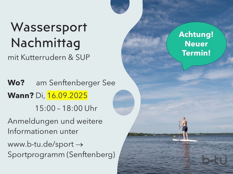 Wassersportnachmittag, 16.09.25, Buchung unter www.b-tu.de/sport Sportprogramm (Senftenberg)