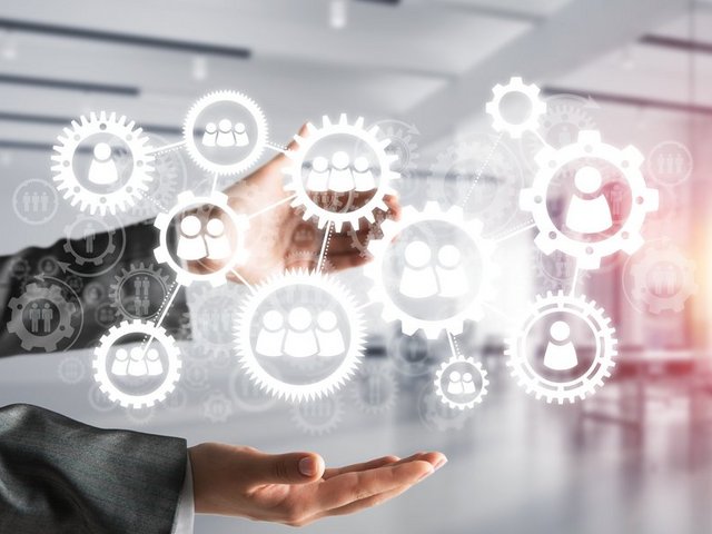 Graphic with network and gears