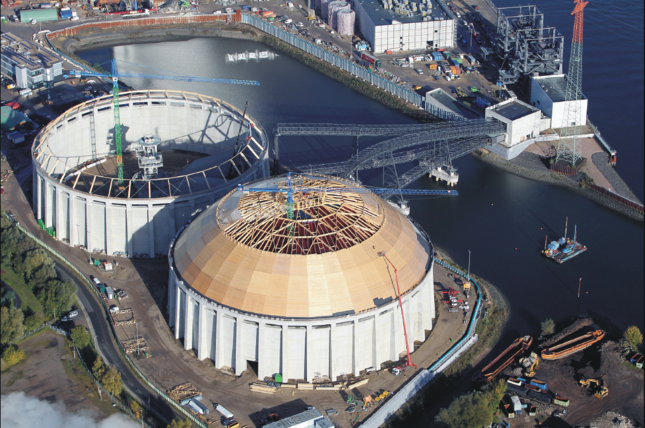 Dachtragwerk eines Kohlekreislagers, Hamburg-Moorburg