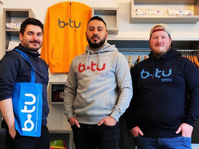 Die Betreiber des BTU-Campusstores (v. li.): Marcus Kummer, Sükrü Ceri, Daniel Kowald. Foto: kouk 