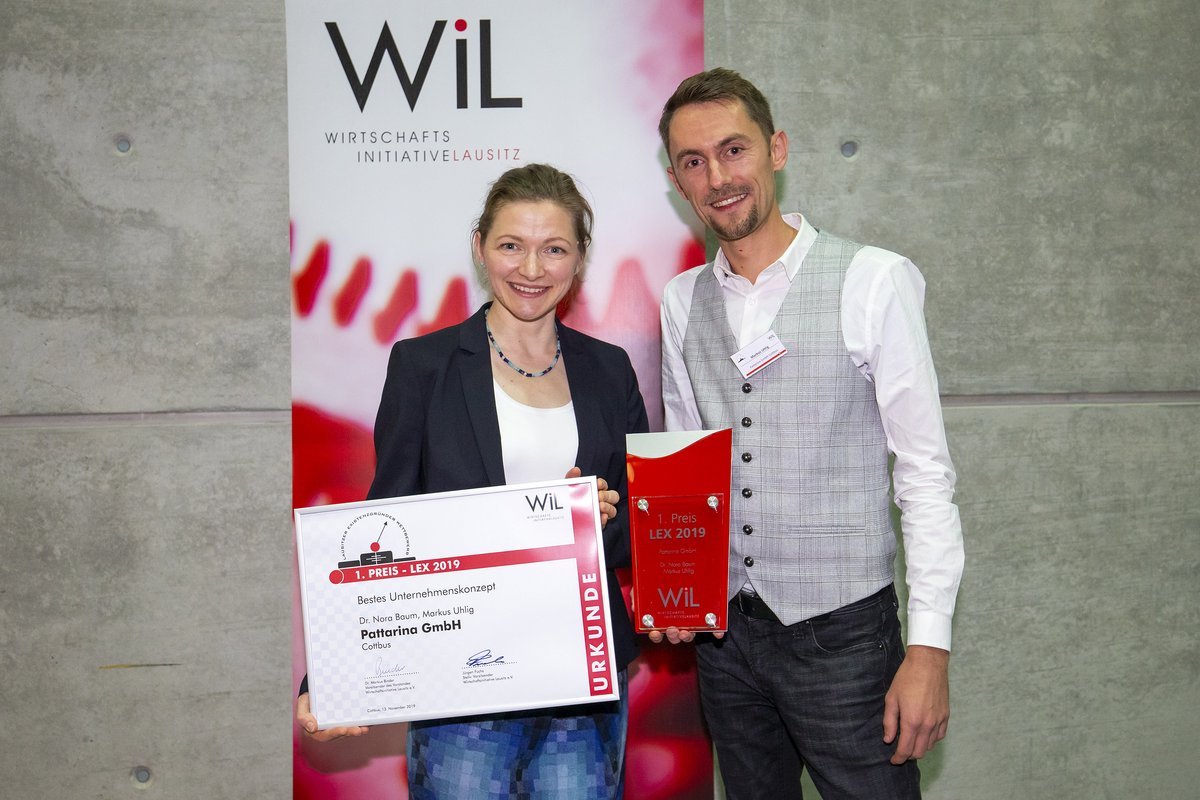 Die Gewinner des LEX 2019, Dr. Nora Baum und Markus Uhlig von der Pattarina GmbH (Foto: Andreas Franke / WiL)