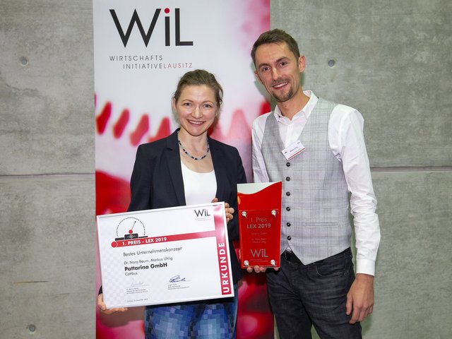 Die Gewinner des LEX 2019, Dr. Nora Baum und Markus Uhlig von der Pattarina GmbH (Foto: Andreas Franke / WiL)
