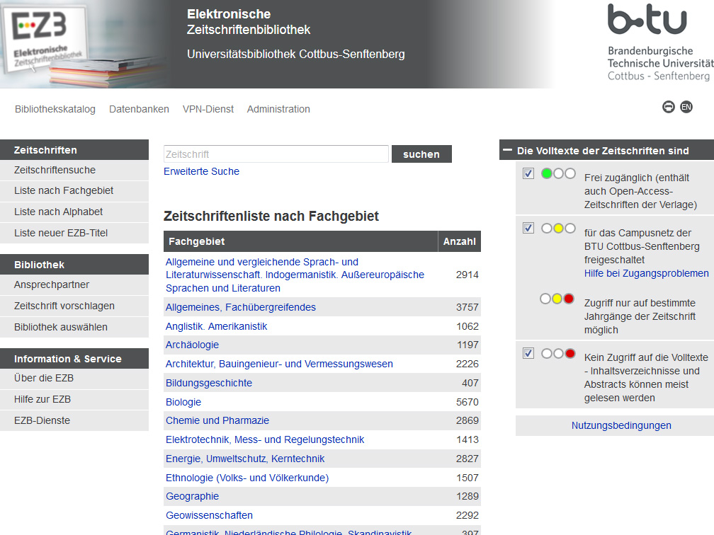 Screenshot Electronic Journals Library
