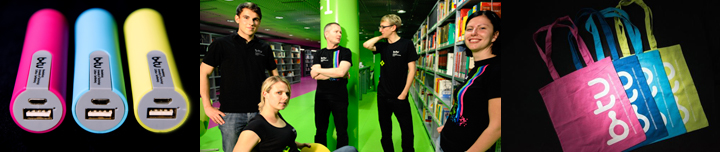 Banner Merchandising Merchandising - Verkauf von Artikel im BTU-Design in der Bibliothek am Zentralcampus