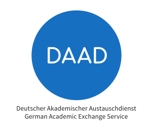 Das Bild zeigt das Logo vom Deutschen Akademischen Auslandsdienst. Ein blauer Kreis mit weißer Inschrift. 